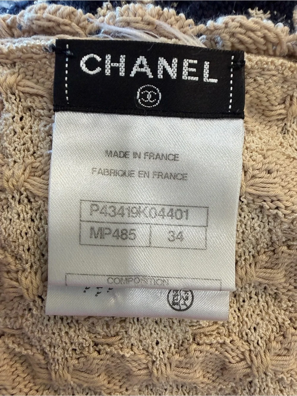 CHANEL Beige and Black Knit Sleeveless A-Line Dress